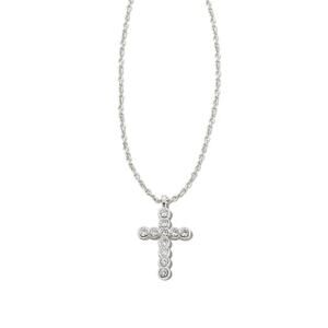 New! Kendra Scott Cross Silver Pendant Necklace in White CZ